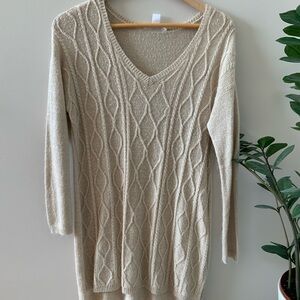 Motherhood Maternity Cream Crew Neck Sweater with Cable Knit